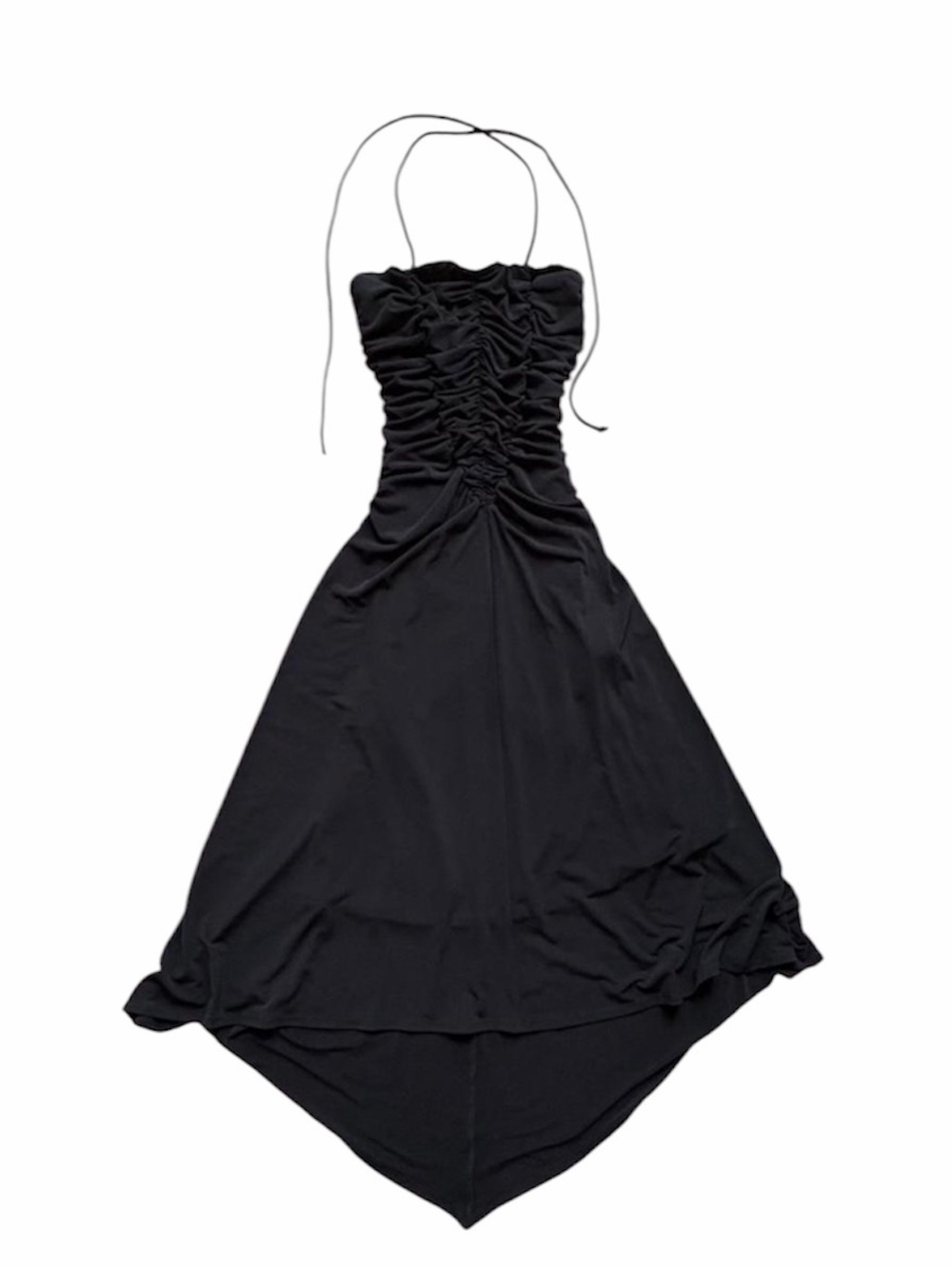 Vintage Y2K fairy goth vampy ruched gathered bodice handkerchief hem black dress